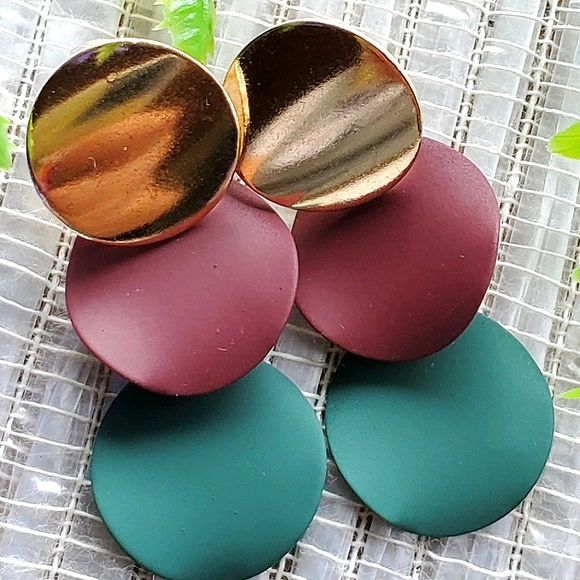 Fashion Bohemian Round Drop Metal Earrings purp/gn - Picture 4 of 14